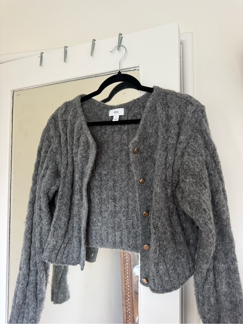 cult gaia x GAP Gray Fuzzy Cropped Button Cardigan